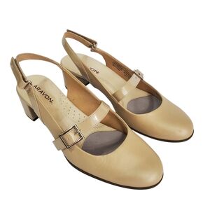 Aravon Women's Career Dress Mj Pump Slingback Heels Size 8.5 Dove Metalli CH8976
